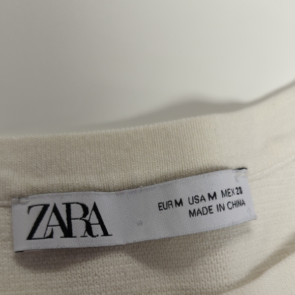 00452 Zara Short Sleeve Knit Top White size Medium sporty casual tennis prep - Picture 4 of 6